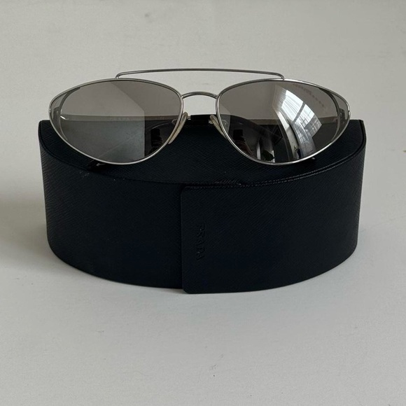 Prada Accessories - PRADA Aviator Silver Metal Sunglasses with Gray Lenses